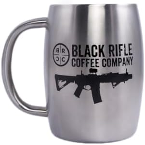 Black Rifle Coffee Company Mug u2013 Durable Stainless Steel Coffee Mug for Dad, Outdoor Camping Cup with Handle u2013 Great Gifts for Dad u2013 Silver, 14 oz